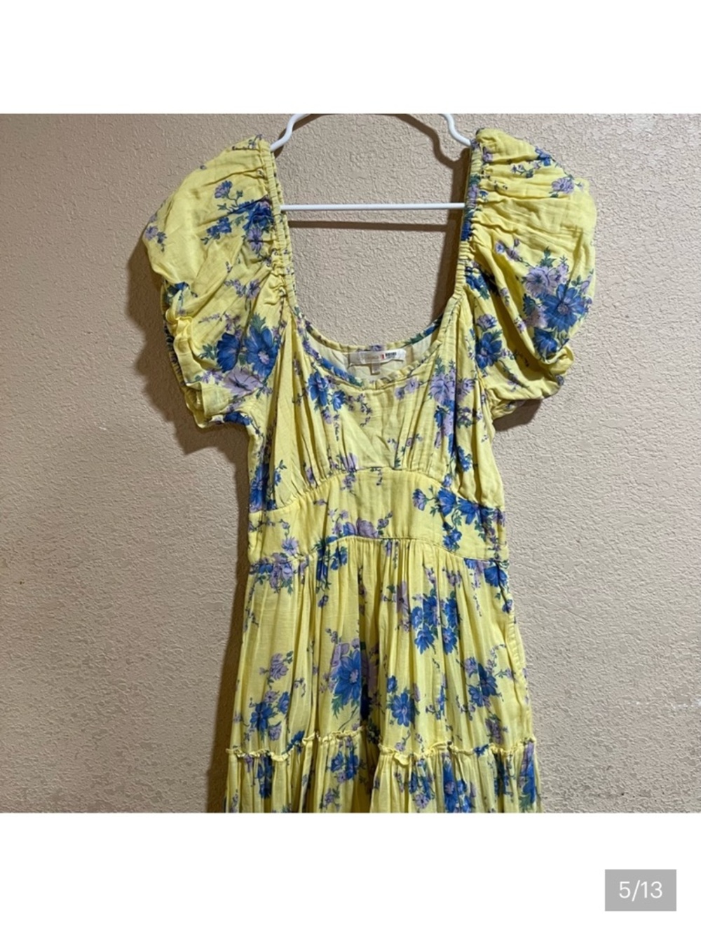 LoveShackFancy yellow blue floral tiered bohemian dress - Picture 2 of 2